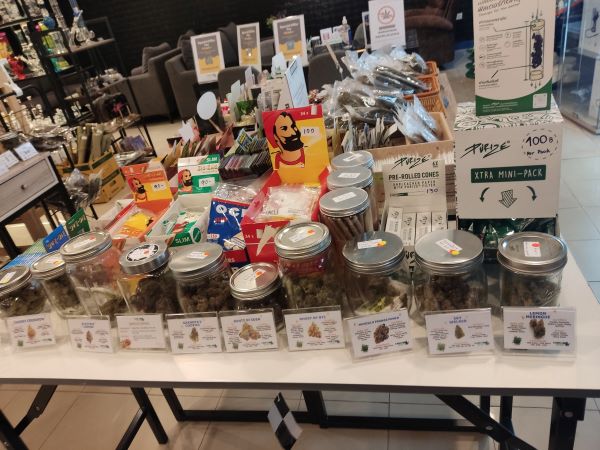 Cannabis products and accessories on display in Thailand