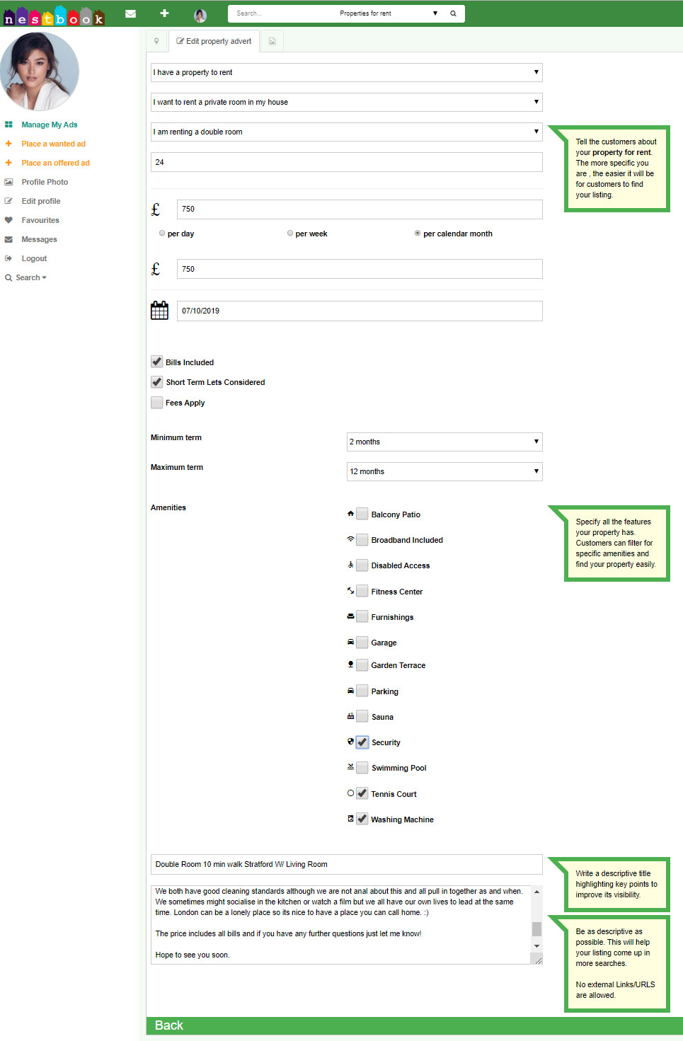Form to create ad to rent or sell your property in Bangkok or anywhere in Thailand